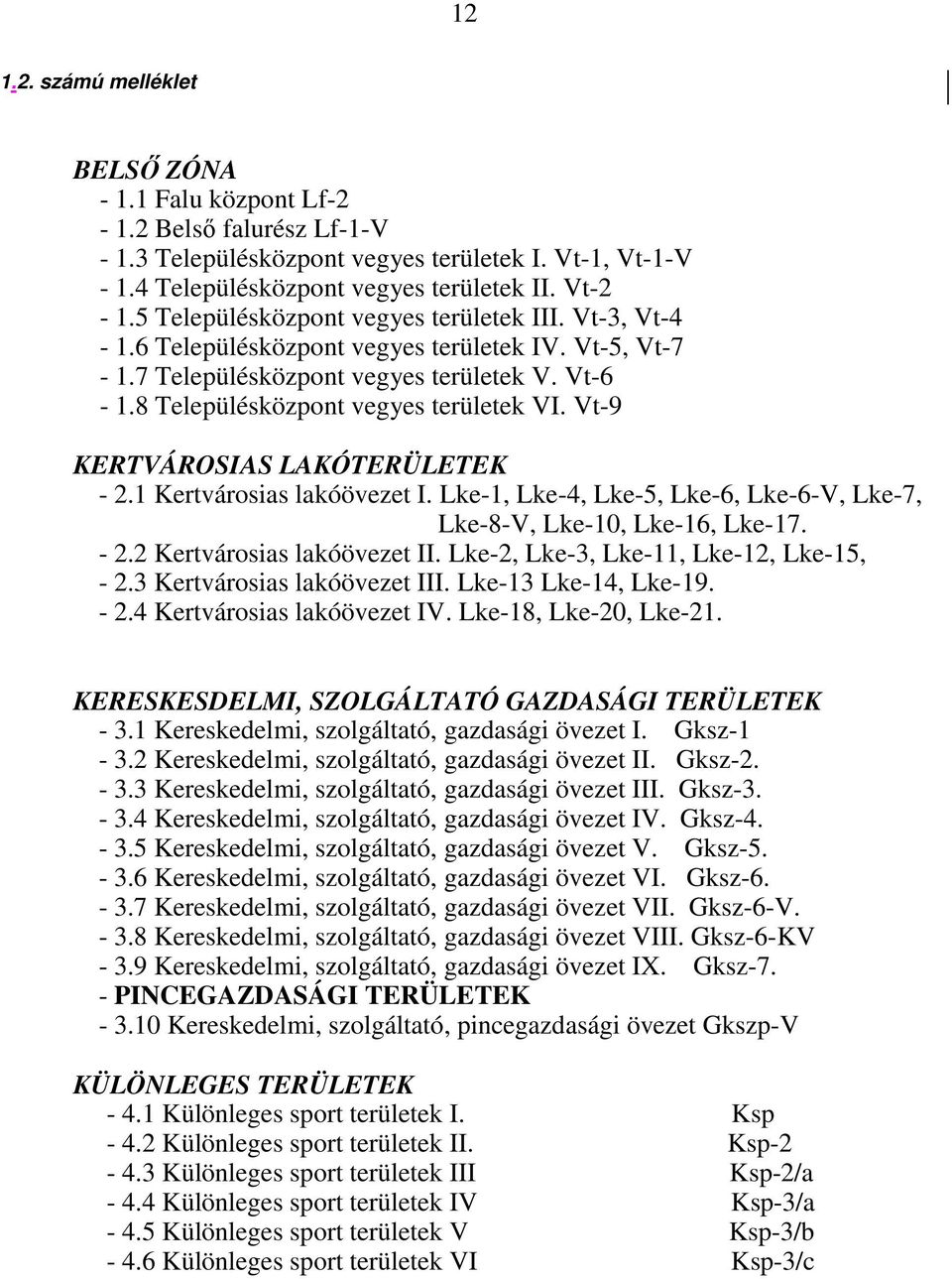 Vt-9 KERTVÁROSIAS LAKÓTERÜLETEK - 2.1 Kertvárosias lakóövezet I. Lke-1, Lke-4, Lke-5, Lke-6, Lke-6-V, Lke-7, Lke-8-V, Lke-10, Lke-16, Lke-17. - 2.2 Kertvárosias lakóövezet II.