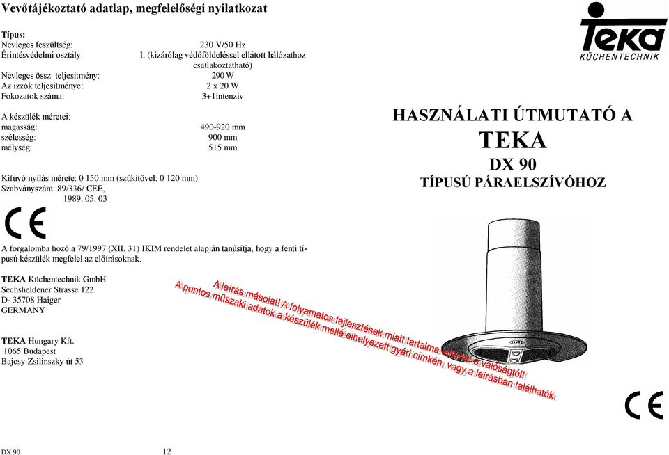 05. 03 230 V/50 Hz I.