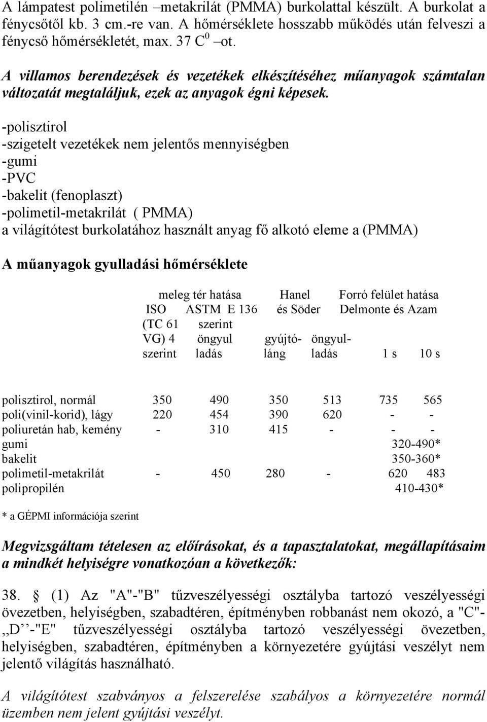 -polisztirol -szigetelt vezetékek nem jelentős mennyiségben -gumi -PVC -bakelit (fenoplaszt) -polimetil-metakrilát ( PMMA) a világítótest burkolatához használt anyag fő alkotó eleme a (PMMA) A