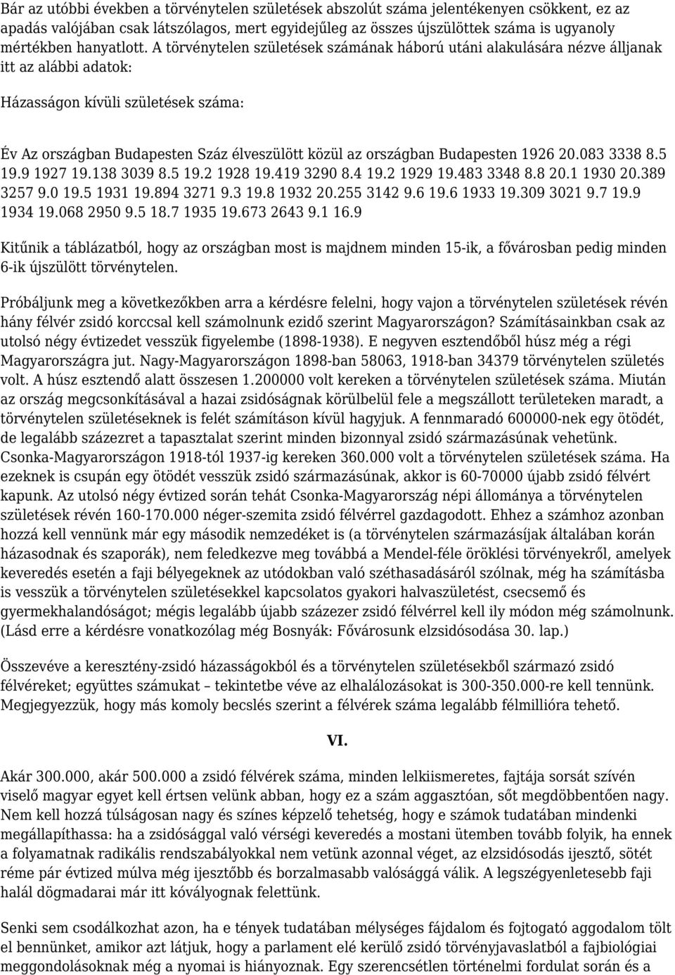 A törvénytelen születések számának háború utáni alakulására nézve álljanak itt az alábbi adatok: Házasságon kívüli születések száma: Év Az országban Budapesten Száz élveszülött közül az országban