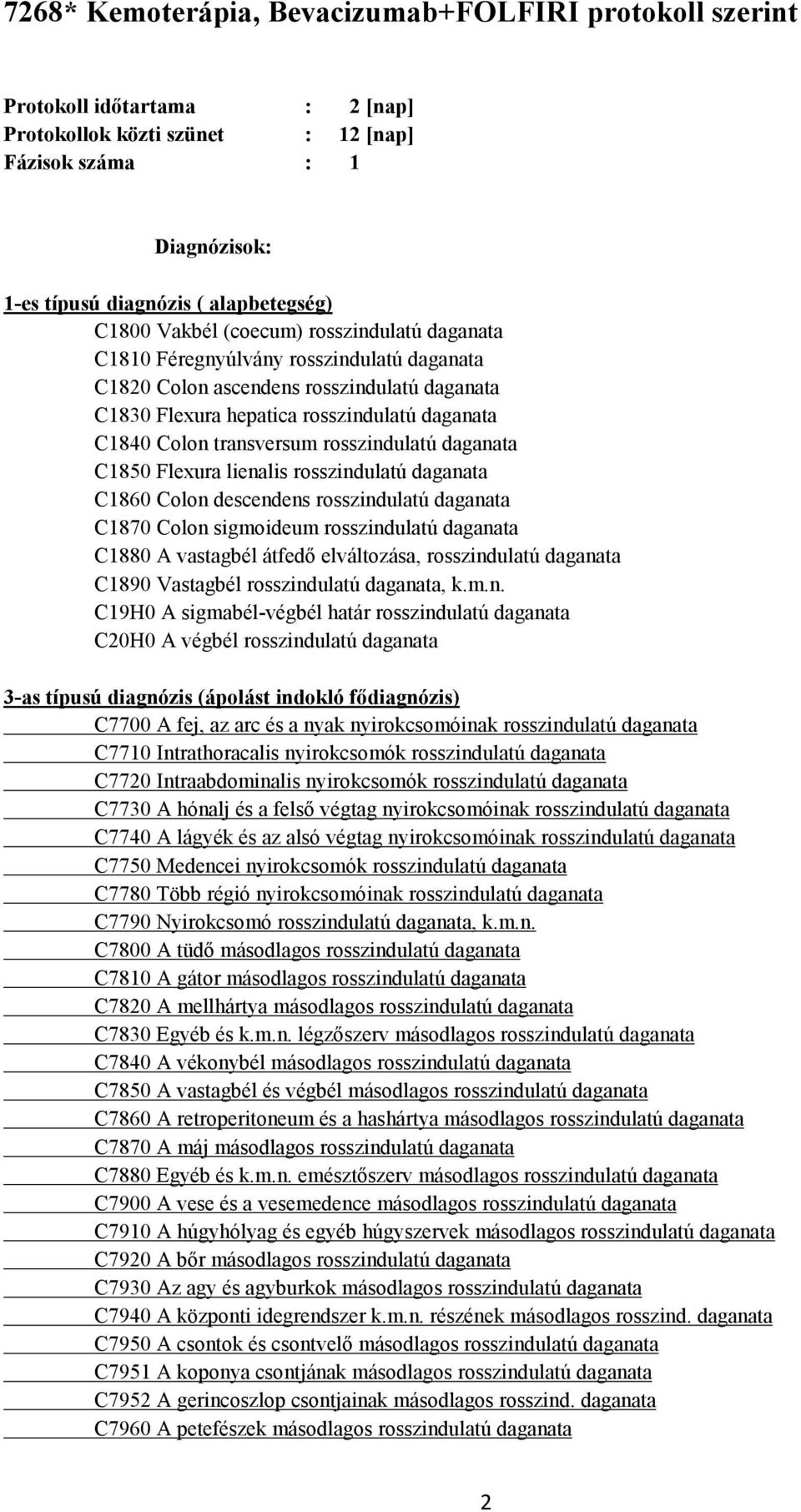 rosszindulatú daganata C1850 Flexura lienalis rosszindulatú daganata C1860 Colon descendens rosszindulatú daganata C1870 Colon sigmoideum rosszindulatú daganata C1880 A vastagbél átfedő elváltozása,