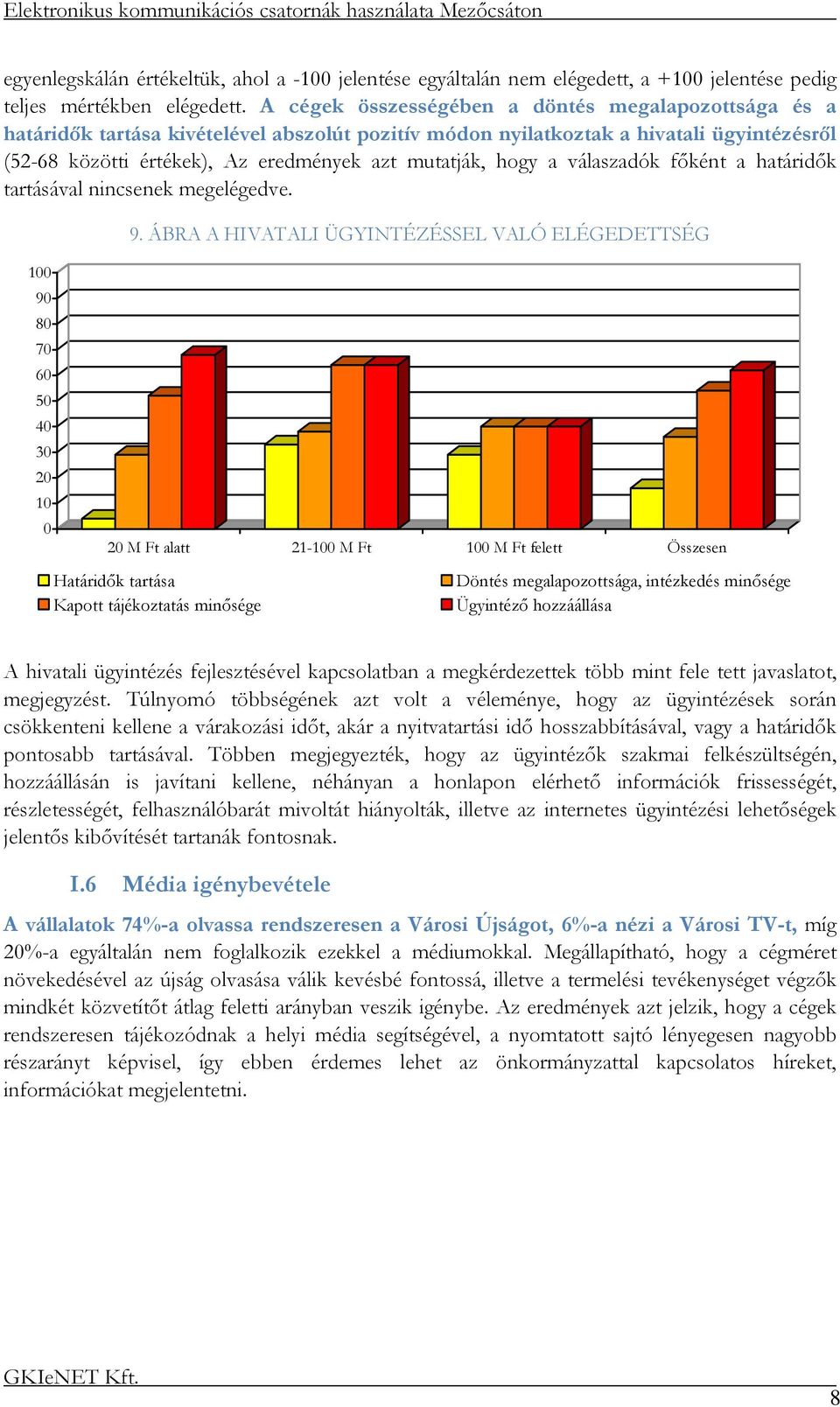 hogy a válaszadók fıként a határidık tartásával nincsenek megelégedve. 100 90 80 70 60 50 40 30 20 10 0 9.