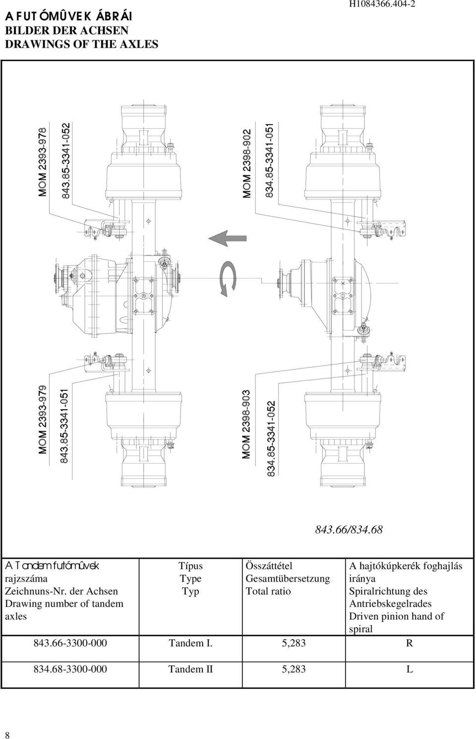 der Achsen Drawing number of tandem axles Típus Type Typ Összáttétel Gesamtübersetzung Total