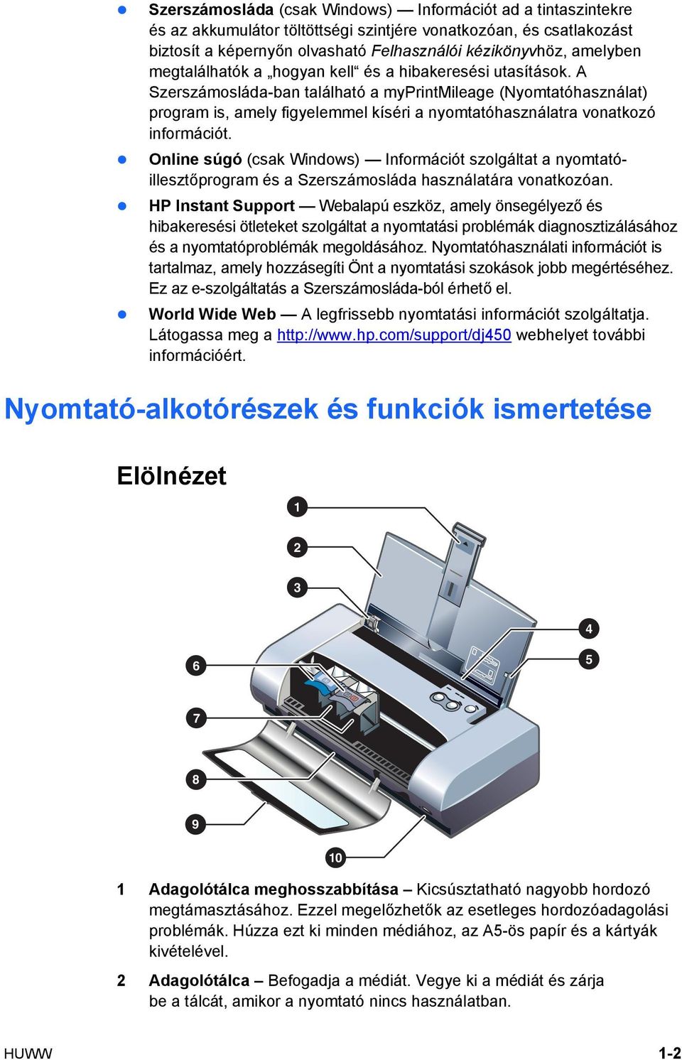 A Szerszámosláda-ban található a myprintmileage (Nyomtatóhasználat) program is, amely figyelemmel kíséri a nyomtatóhasználatra vonatkozó információt.