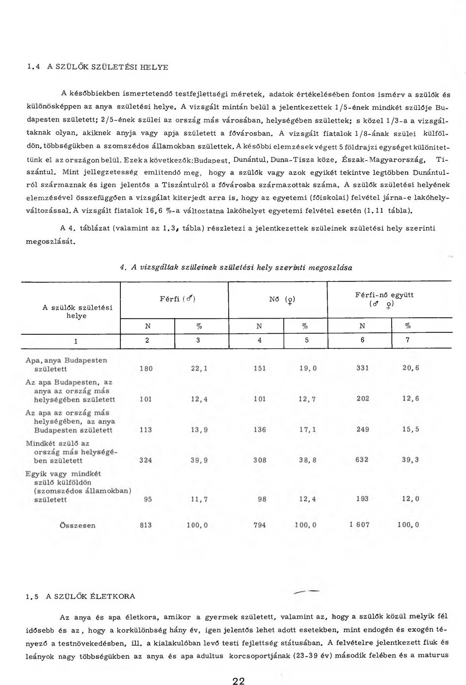 taknak olyan, akiknek anyja vagy apja született a fővárosban. A v izsgált fiatalok 1/ 8-ának szü lei k ü lföldön, többségükben a szom széd os állam okban születtek.