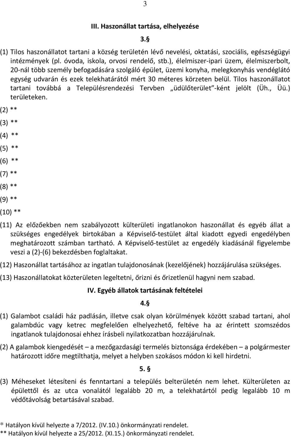 Tilos haszonállatot tartani továbbá a Településrendezési Tervben üdülőterület -ként jelölt (Üh., Üü.) területeken.