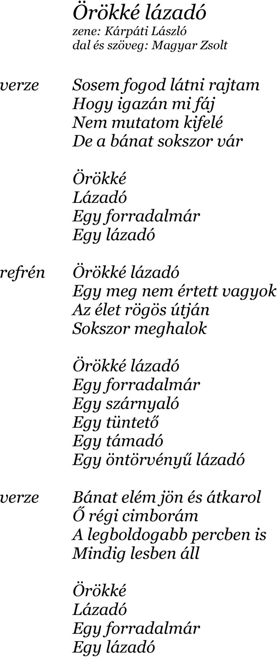 Sokszor meghalok Örökké lázadó Egy forradalmár Egy szárnyaló Egy tüntető Egy támadó Egy öntörvényű lázadó Bánat