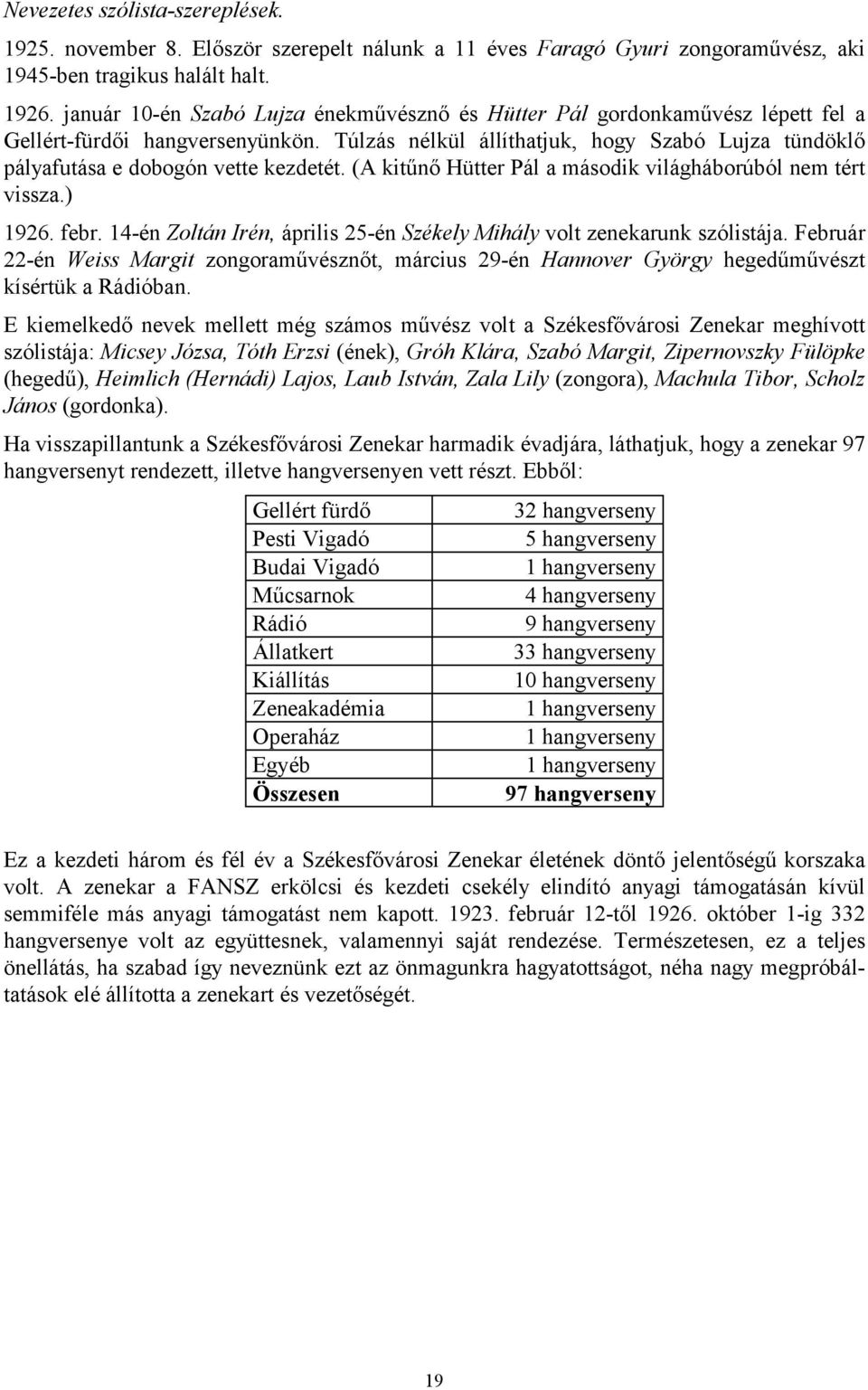 Túlzás nélkül állíthatjuk, hogy Szabó Lujza tündöklő pályafutása e dobogón vette kezdetét. (A kitűnő Hütter Pál a második világháborúból nem tért vissza.) 1926. febr.