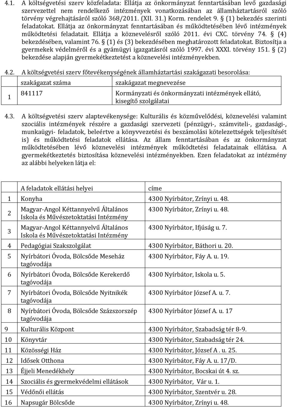 Ellátja a köznevelésről szóló 2011. évi CXC. törvény 74. (4) bekezdésében, valamint 76. (1) és () bekezdésében meghatározott feladatokat.