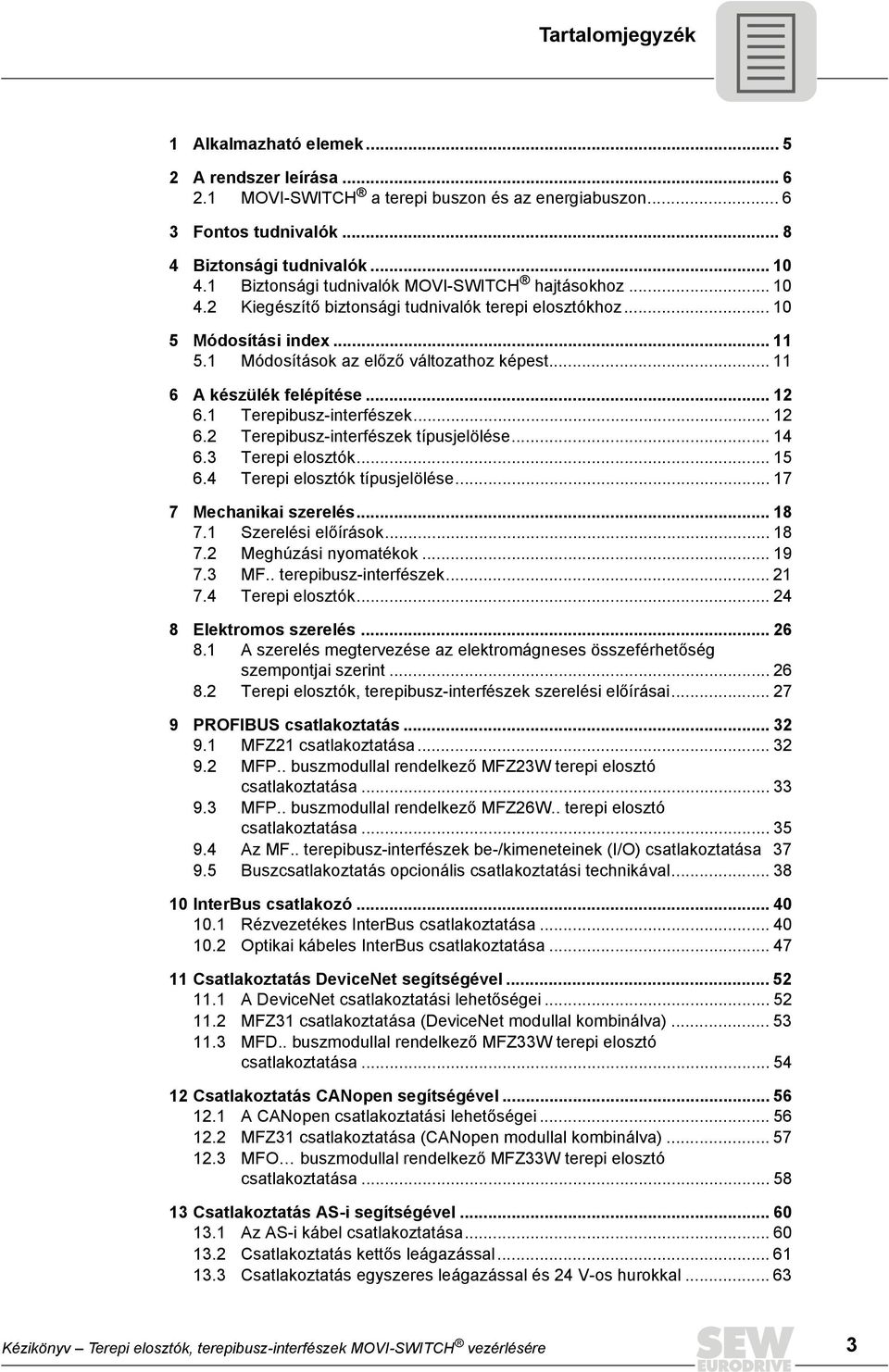 .. 11 6 A készülék felépítése... 1 6.1 Terepibusz-interfészek... 1 6. Terepibusz-interfészek típusjelölése... 14 6.3 Terepi elosztók... 15 6.4 Terepi elosztók típusjelölése... 17 7 Mechanikai szerelés.