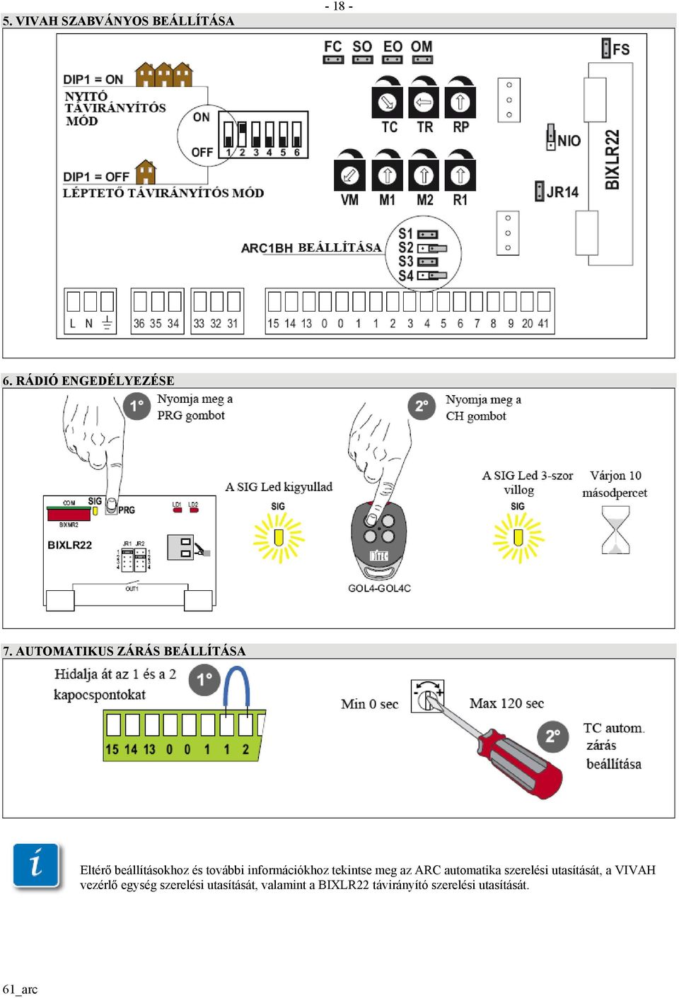 információkhoz tekintse meg az ARC automatika szerelési utasítását, a