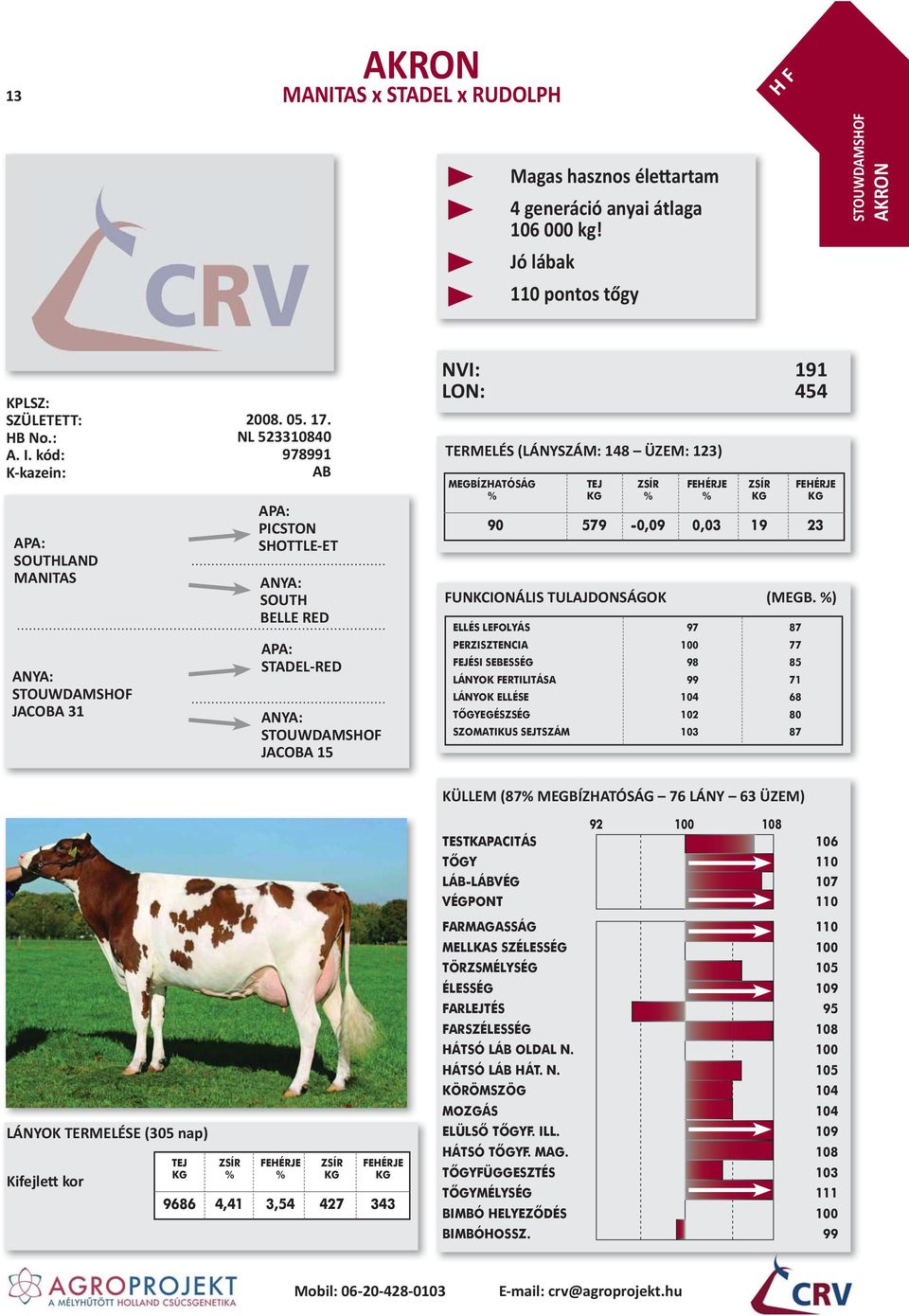 NL 523340 81 AB PICSTON SHOTTLE-ET SOUTH BELLE RED STADEL-RED STOUWDAMSHOF JACOBA 15 TERMELÉS (LÁNYSZÁM: 148 ÜZEM: 123)