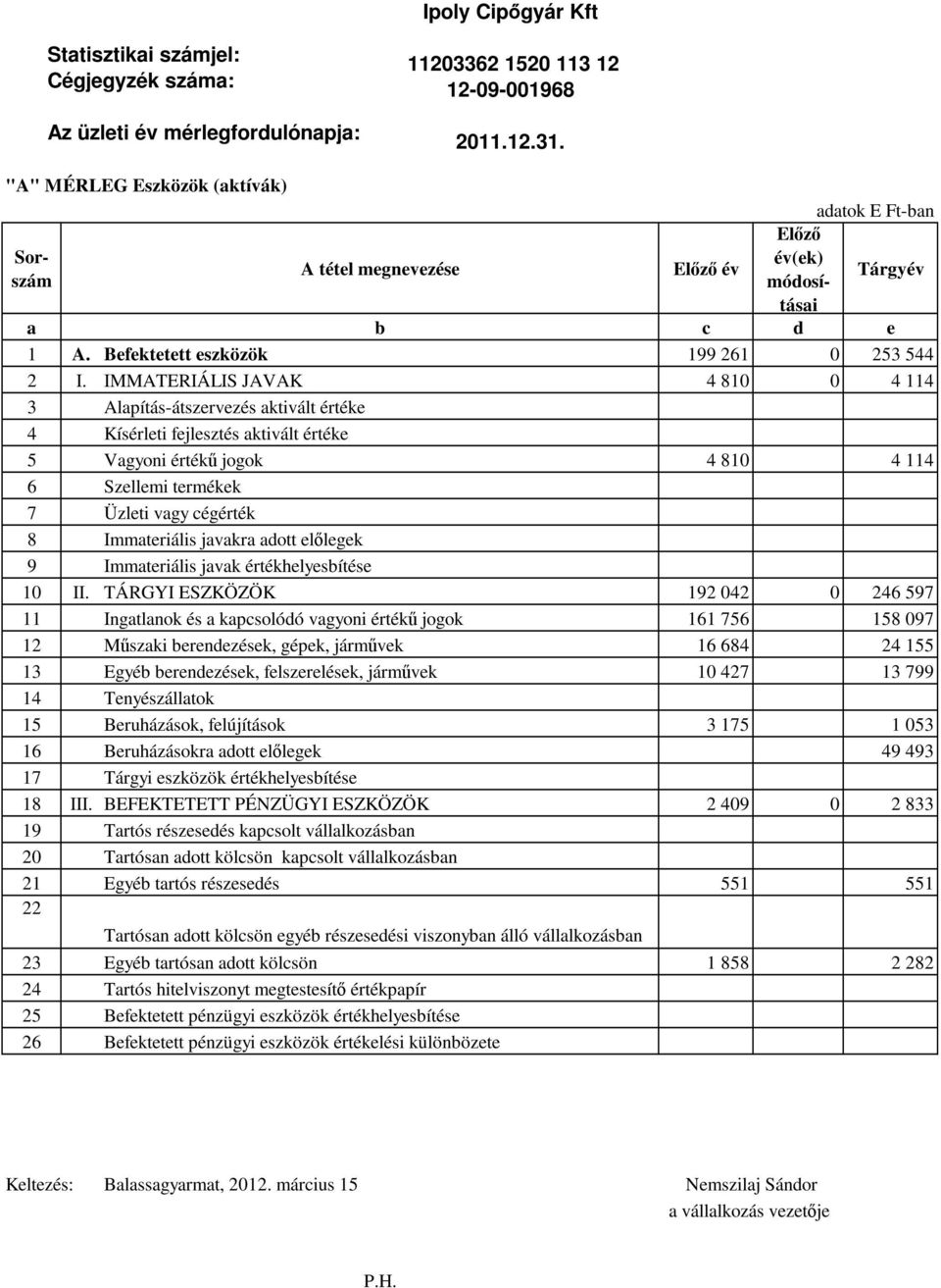 IMMATERIÁLIS JAVAK 4 810 0 4 114 3 Alapítás-átszervezés aktivált értéke 4 Kísérleti fejlesztés aktivált értéke 5 Vagyoni értékű jogok 4 810 4 114 6 Szellemi termékek 7 Üzleti vagy cégérték 8