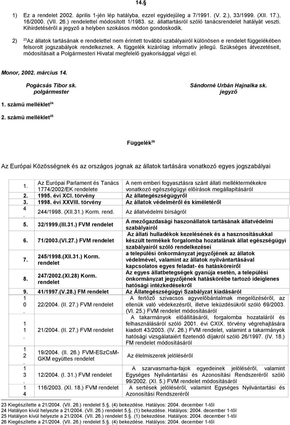 jellegű Szükséges átvezetéseit, módosításait a Polgármesteri Hivatal megfelelő gyakorisággal végzi el Monor, március Pogácsás Tibor sk polgármester Sándorné Urbán Hajnalka sk jegyző számú melléklet