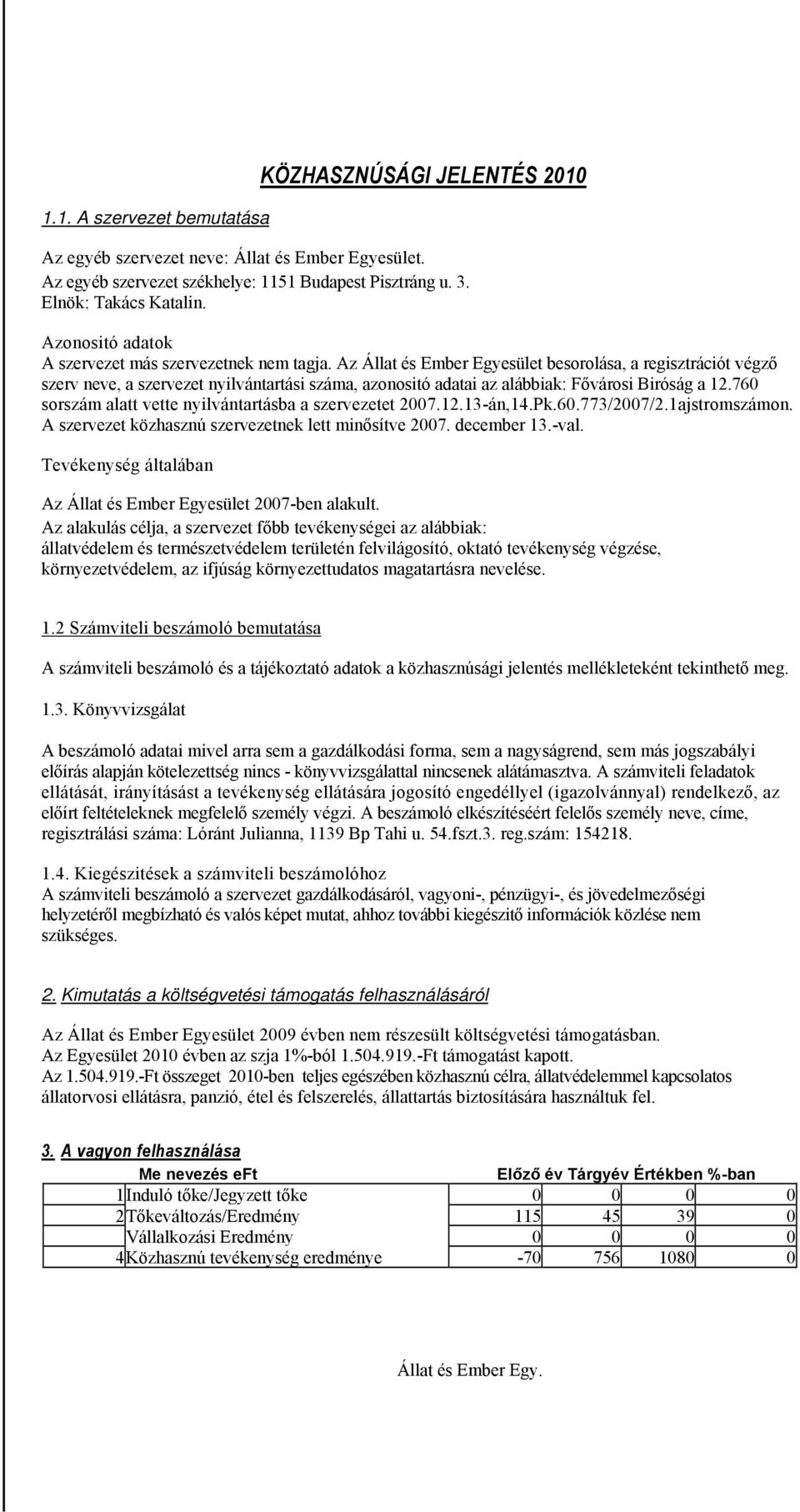 Az Állat és Ember Egyesület besorolása, a regisztrációt végző szerv neve, a szervezet nyilvántartási száma, azonositó adatai az alábbiak: Fővárosi Biróság a 12.