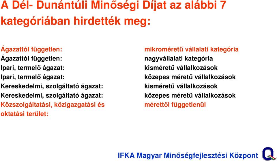 közigazgatási és oktatási terület: mikromérető vállalati kategória nagyvállalati kategória kismérető vállalkozások közepes