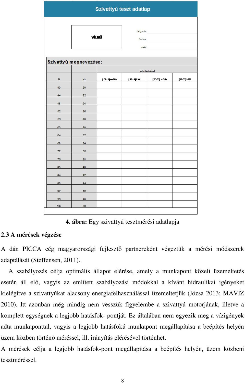 alacsony energiafelhasználással üzemeltetjük (Józsa 2013; MAVÍZ 2010). Itt azonban még mindig nem vesszük figyelembe a szivattyú motorjának, illetve a komplett egységnek a legjobb hatásfok- pontját.