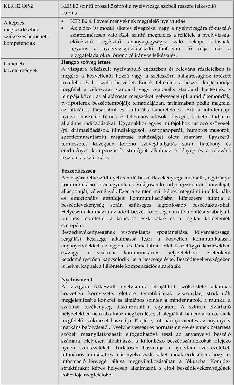 szintű megfelelés a feltétele a nyelvvizsgaelőkészítő kiegészítő tananyagegységbe való bekapcslódásnak, ugyanis a nyelvvizsga előkészítő tanflyam fő célja már a vizsgafeladatkra történő céliránys