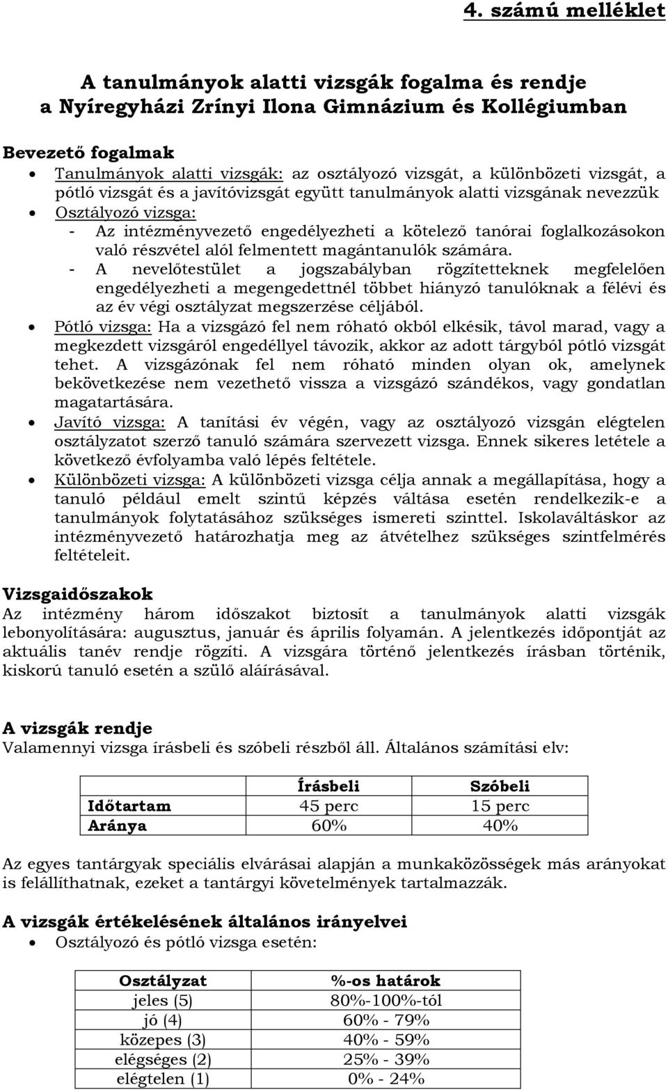 részvétel alól felmentett magántanulók számára.