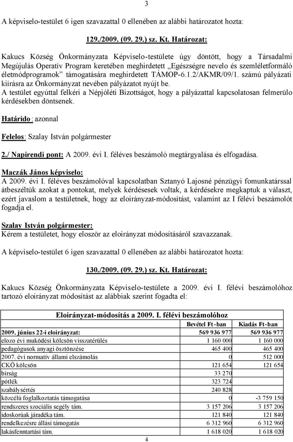 támogatására meghirdetett TÁMOP-6.1.2/AKMR/09/1. számú pályázati kiírásra az Önkormányzat nevében pályázatot nyújt be.