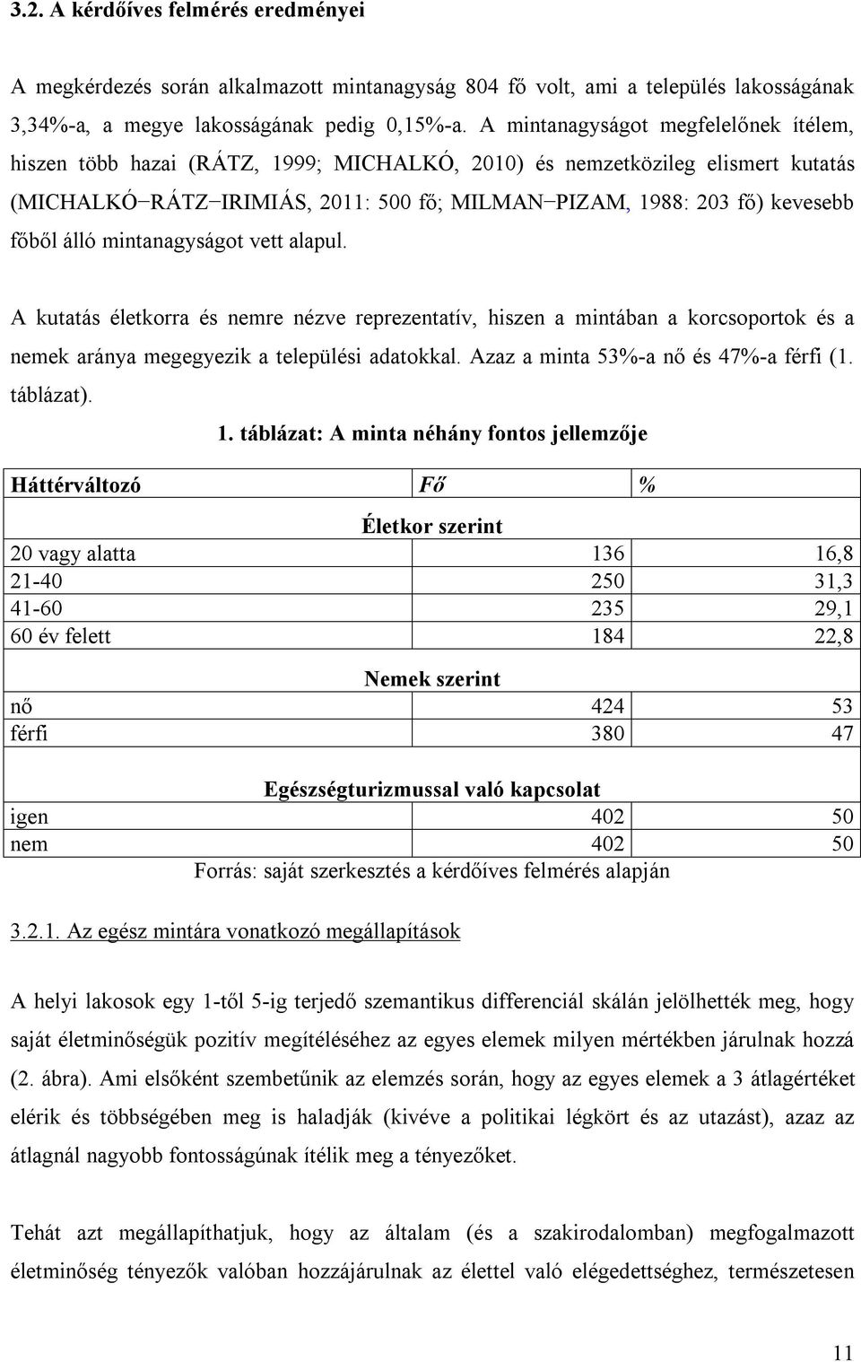 álló mintanagyságot vett alapul. A kutatás életkorra és nemre nézve reprezentatív, hiszen a mintában a korcsoportok és a nemek aránya megegyezik a települési adatokkal.