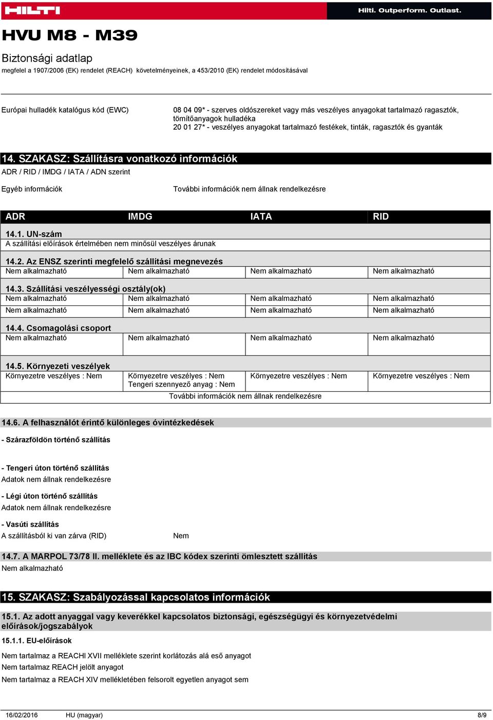 2. Az ENSZ szerinti megfelelő szállítási megnevezés Nem alkalmazható Nem alkalmazható Nem alkalmazható Nem alkalmazható 14.3.