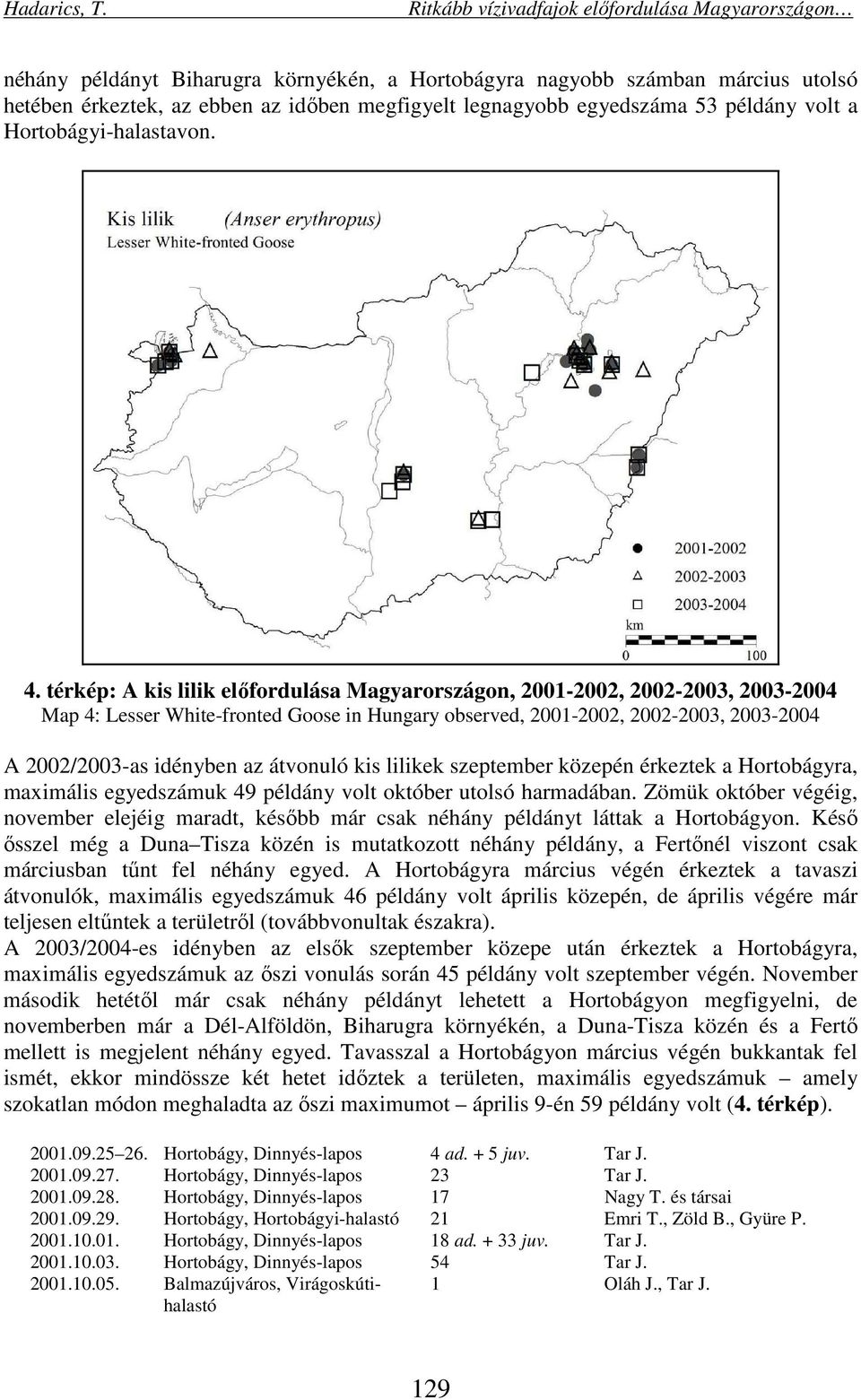 átvonuló kis lilikek szeptember közepén érkeztek a Hortobágyra, maximális egyedszámuk 49 példány volt október utolsó harmadában.
