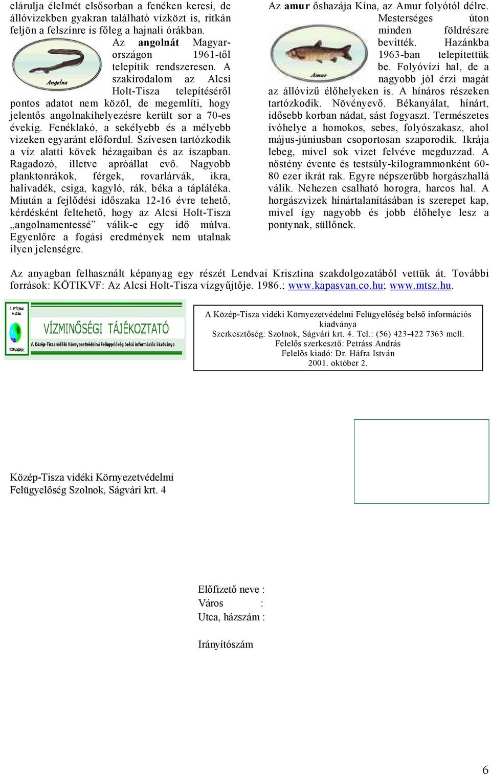 A szakirodalom az Alcsi Holt-Tisza telepítéséről pontos adatot nem közöl, de megemlíti, hogy jelentős angolnakihelyezésre került sor a 70-es évekig.