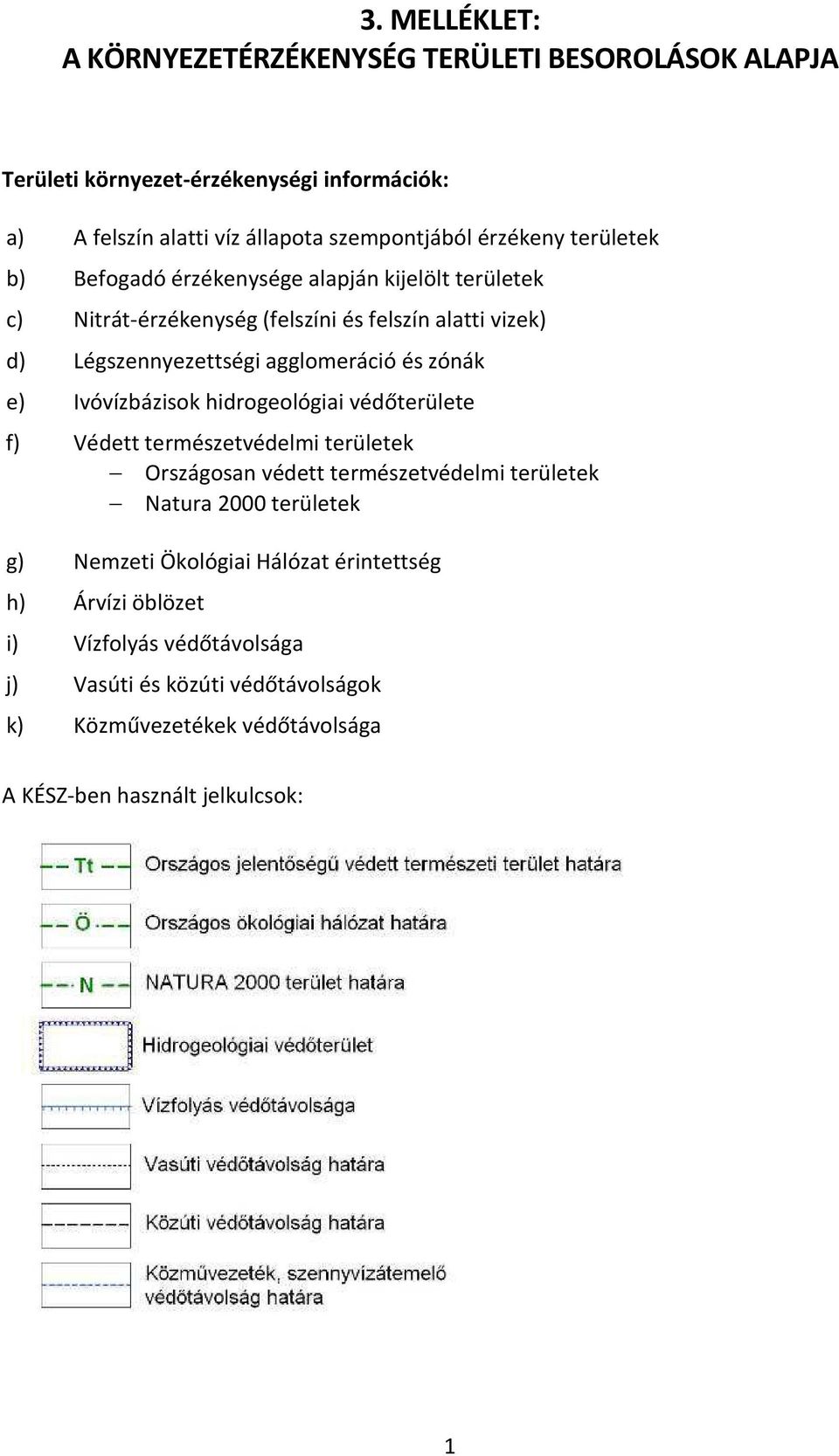 Ivóvízbázisok hidrogeológiai védőterülete f) Védett természetvédelmi területek Országosan védett természetvédelmi területek Natura 2000 területek g) Nemzeti