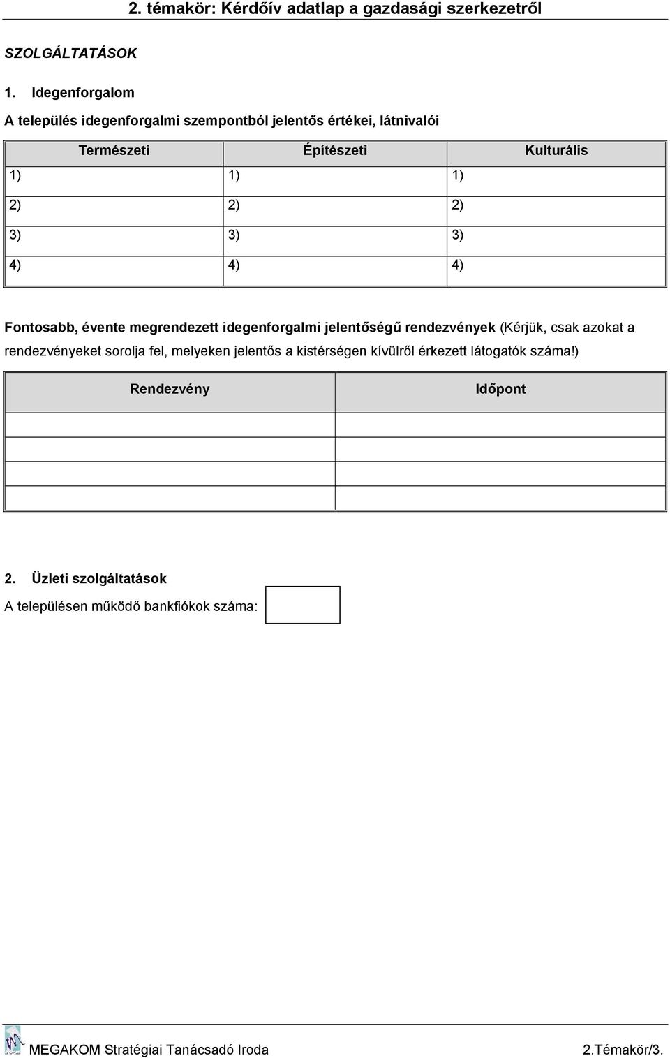 évente megrendezett idegenforgalmi jelentőségű rendezvények (Kérjük, csak azokat a rendezvényeket sorolja fel, melyeken