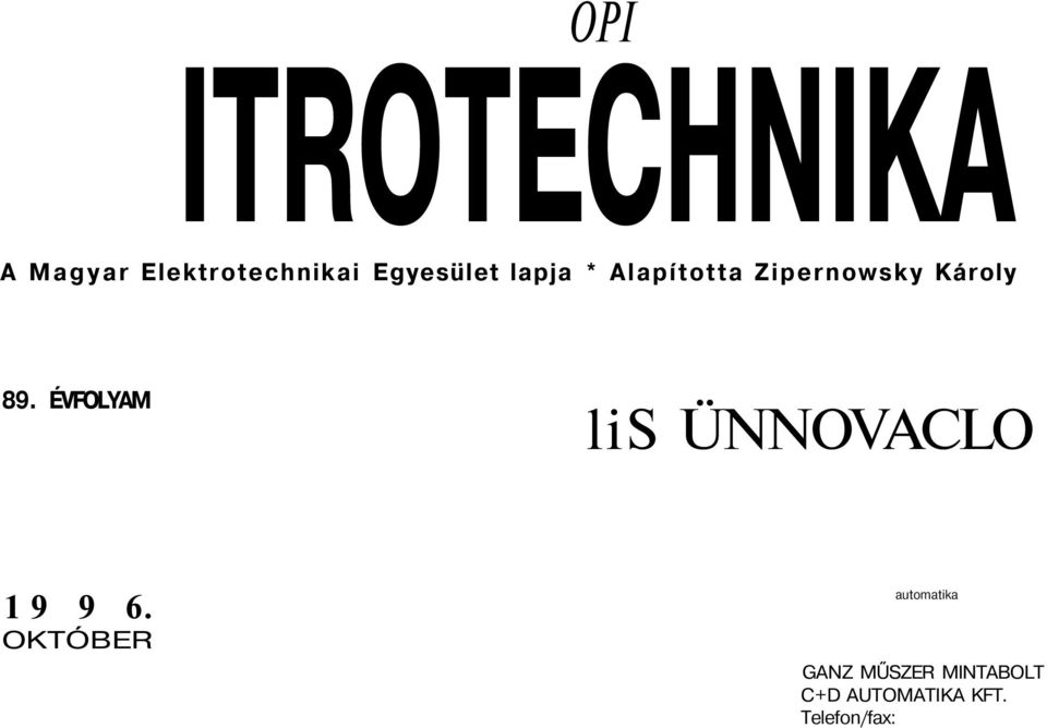 89. ÉVFOLYAM lis ÜNNOVACLO 19 9 6.