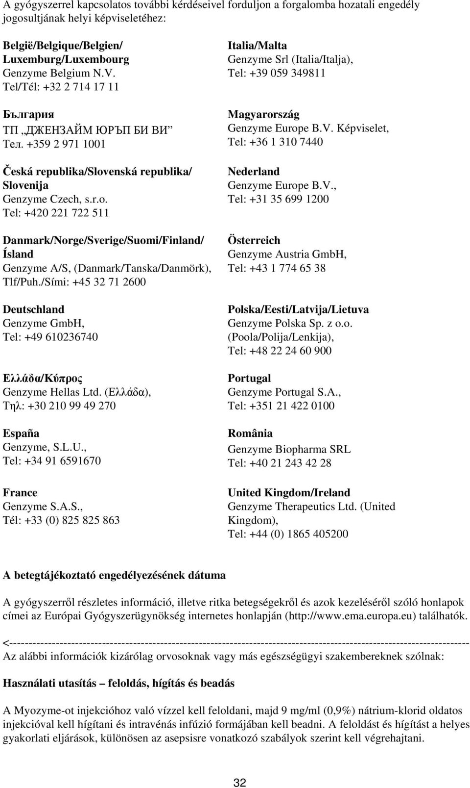 enská republika/ Slovenija Genzyme Czech, s.r.o. Tel: +420 221 722 511 Danmark/Norge/Sverige/Suomi/Finland/ Ísland Genzyme A/S, (Danmark/Tanska/Danmörk), Tlf/Puh.