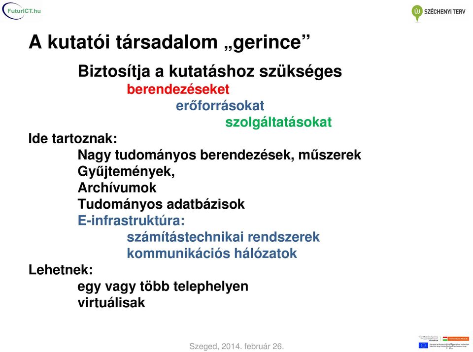 műszerek Gyűjtemények, Archívumok Tudományos adatbázisok E-infrastruktúra: