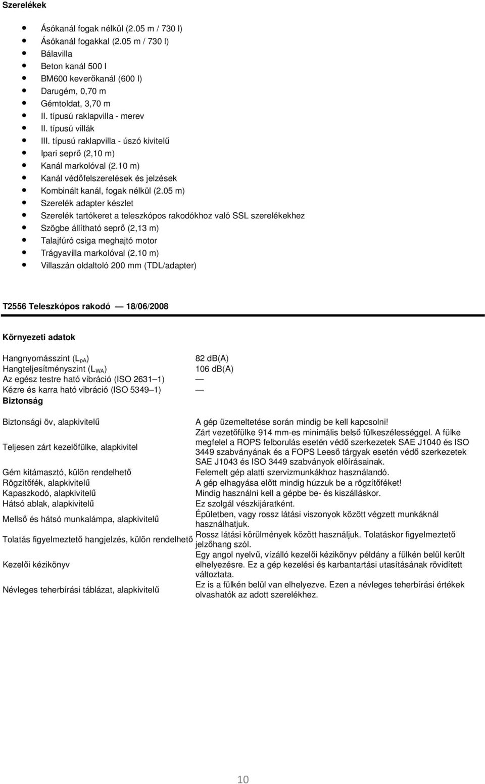 10 m) Kanál védőfelszerelések és jelzések Kombinált kanál, fogak nélkül (2.