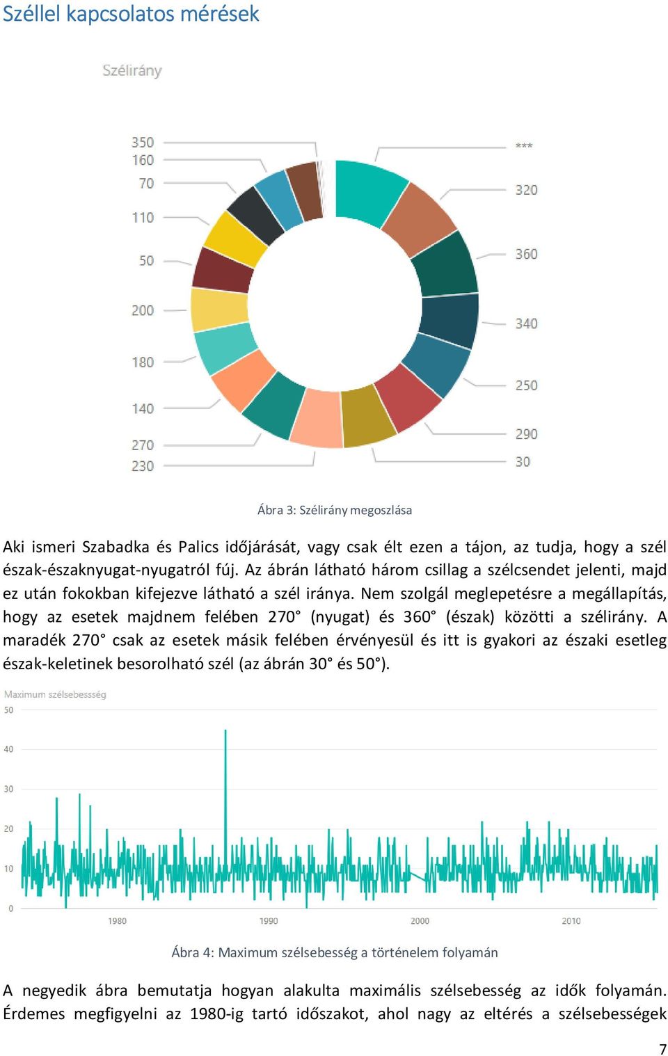 Nem szolgál meglepetésre a megállapítás, hogy az esetek majdnem felében 270 (nyugat) és 360 (észak) közötti a szélirány.