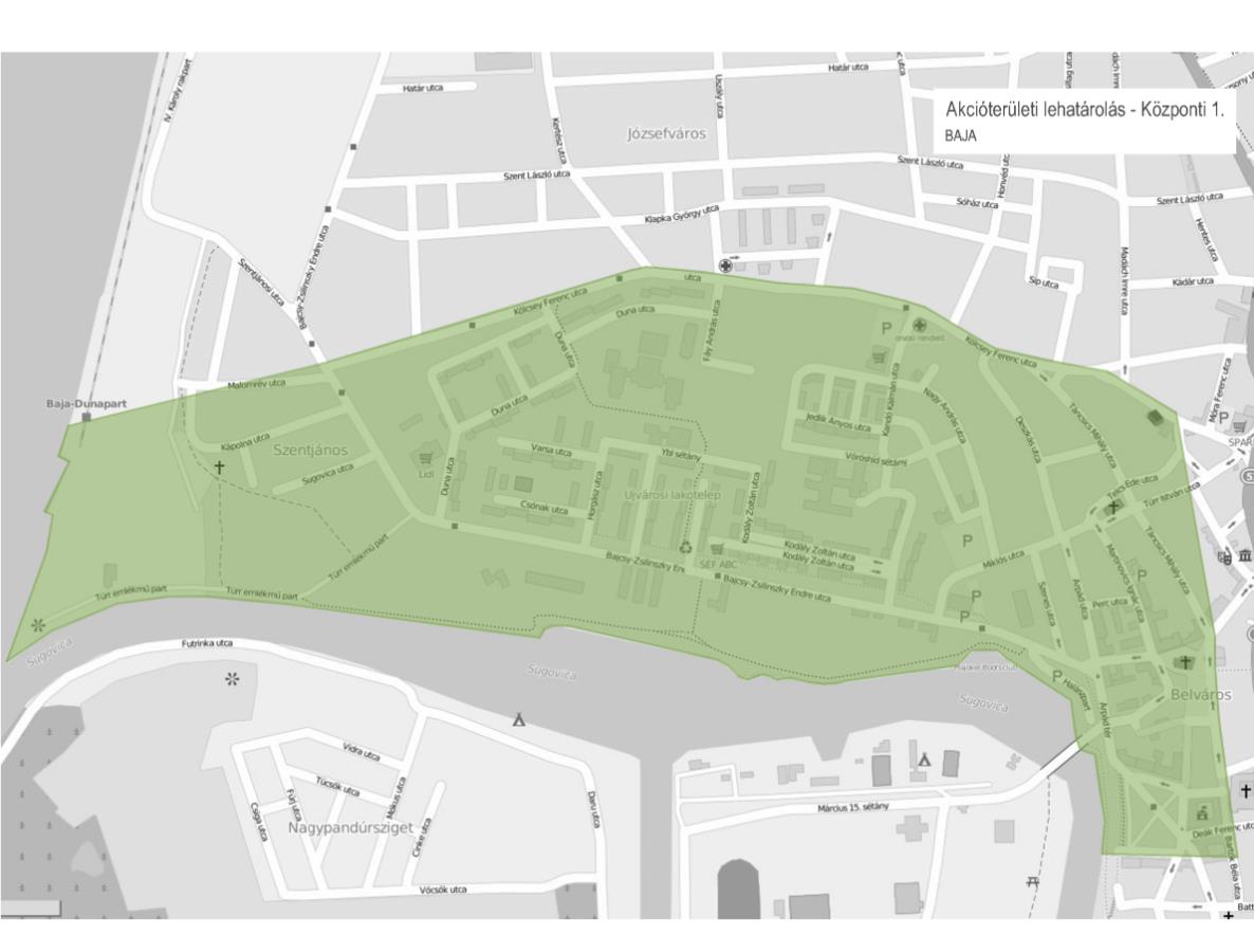 STRATÉGIA 56 6. térkép: 3-as számú akcióterület lehatárolása Forrás: Trenecon Cowi, saját szerkesztés, openstreetmap 3-es számú akcióterület: Akcióterület neve: Városközponti 1.