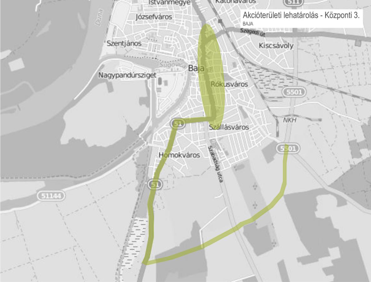 STRATÉGIA 58 8. térkép: 5-ös számú akcióterület lehatárolása Forrás: Trenecon Cowi, saját szerkesztés, openstreetmap 5-ös számú akcióterület: Akcióterület neve: Városközponti 3.