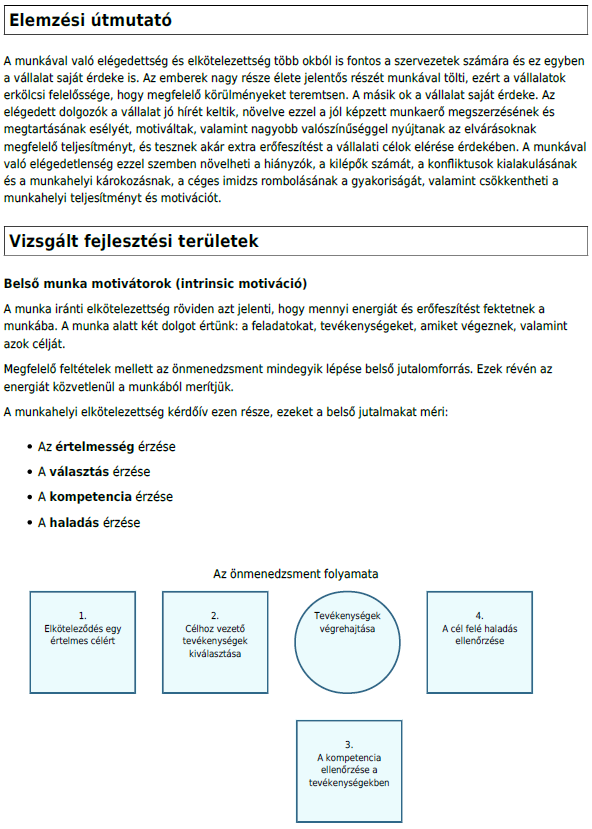 Értelmezési segédlet A komplex Vállalatfejlesztési Diagnózis mérési eredményei teljesen anonim módon, az automatikus adatelemzés eredményeként létrehozott, jelentésekben jelennek meg A rendszer négy