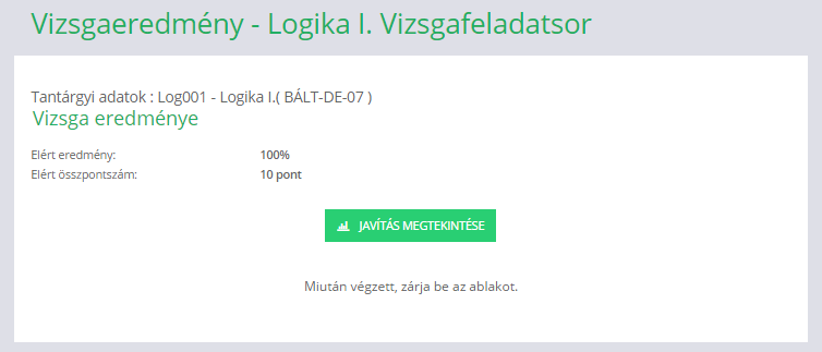 7.3. Milyen információkat jelez ki a program a vizsga indítása előtt?