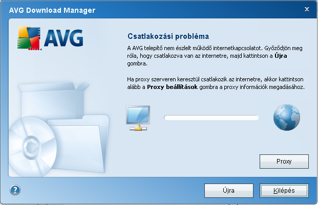 4.2. Kapcsolat ellenorzése A következo lépésben az AVG letöltéskezelo megpróbálja létrehozni az internetkapcsolatot a frissítések kereséséhez.