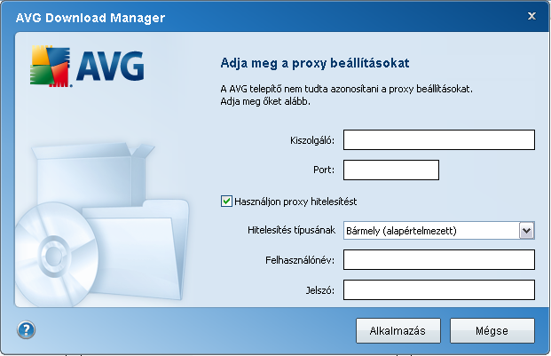 4.3. Proxy beállítások Ha az AVG letöltéskezelo nem tudta azonosítani a proxybeállításokat, akkor manuálisan kell azokat megadnia.