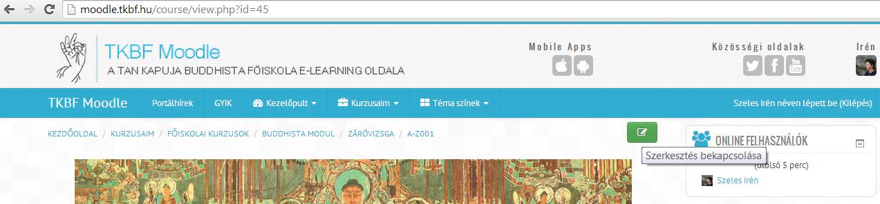 Kurzus szerkesztése Tananyag hozzáadása Az oldal jobb felső sarkában található zöld gomb segítségével a képen pirossal karikázva lehet
