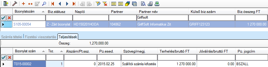 1.5 Navigációs felület fülei 1.5.1 Számla tételei A számla tételei fülön láthatjuk a fej adathoz kapcsolódó aktuális sor adatokat.