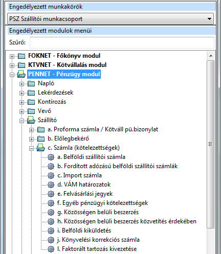 Előfeltétele: Környezeti paraméterek kiválasztása (Napló, bizonylati tömb), majd a Szűrés és karbantartás jelölő kipipálása.