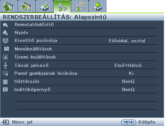 A menük használata A kivetítő a különböző beállítások elvégzéséhez rendelkezik képernyőmenüvel (OSD). Az OSD menü szerkezete az alábbi.