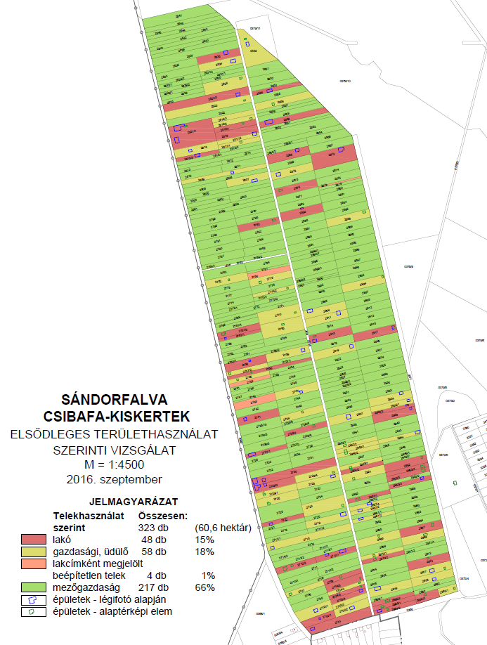 Csibafa zártkert területhasználati kartogramja Csibafán 48 db lakásként használt ingatlan található, melyek túlnyomórészt a jelenleg megengedett 3 %-nál nagyobb mértékű