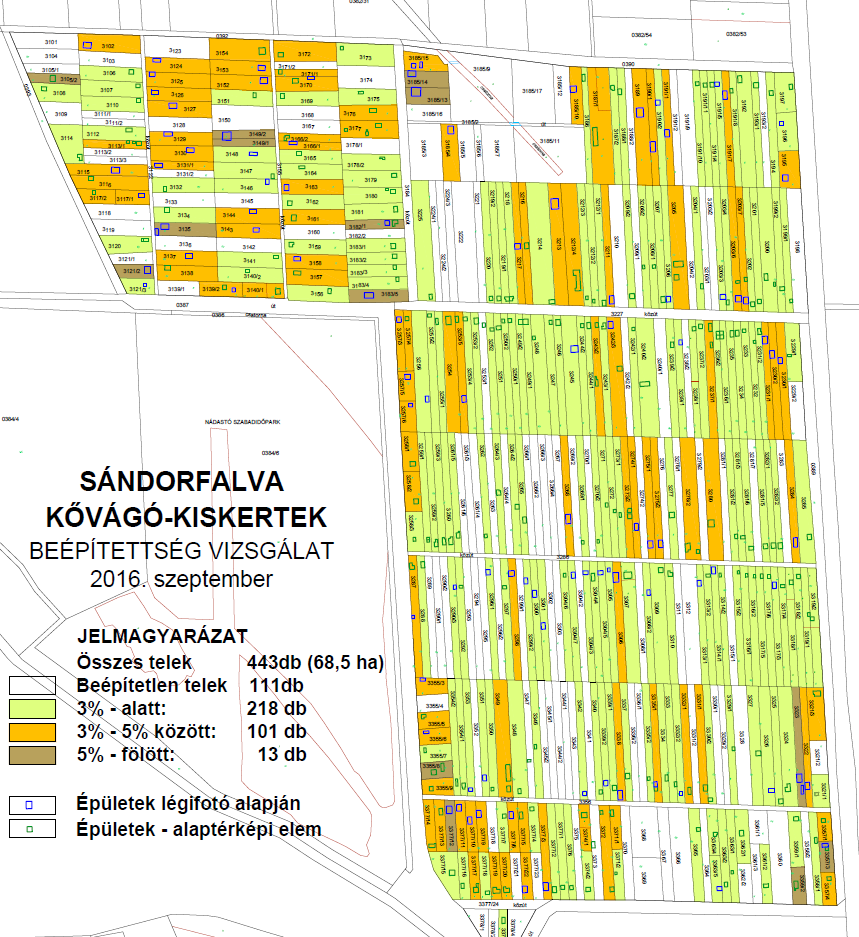 Kővágó zártkert beépítettségi kartogramja Kővágó a 4519 jelű Csongrád-Szeged összekötő út és a Nádastó Szabadidőközpont mellett fekszik, a legnagyobb területű a zártkertek között.