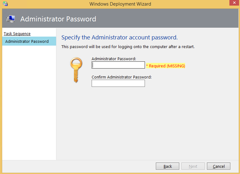 Az Administrator Password ablaknál kell megadnia mi legyen a helyi