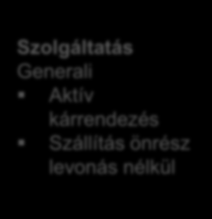 Kiegészítő biztosítások a piacon Piaci kitekintés szolgáltatások jellemzői Totalkar Káridőponti érték 60%< Generali Káridőponti érték 70< Új értken 3 v.