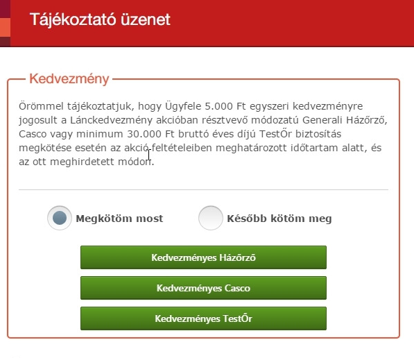 ajánlatadó felületet, ahol a szerződő adatai már ki vannak